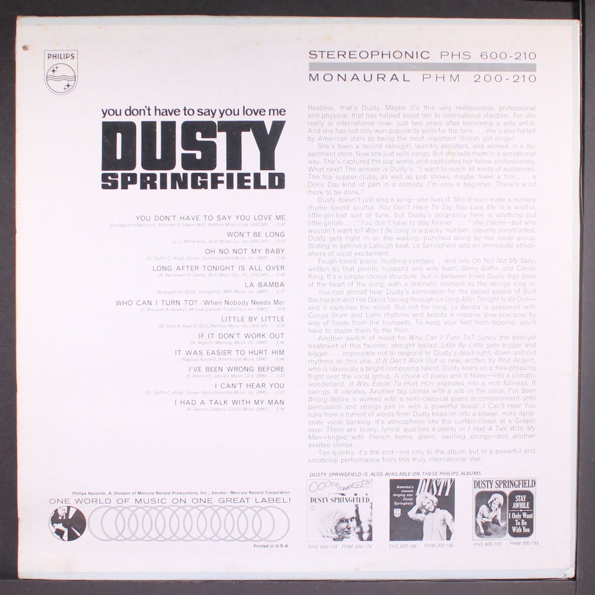 you don't have to say you love me by DUSTY SPRINGFIELD