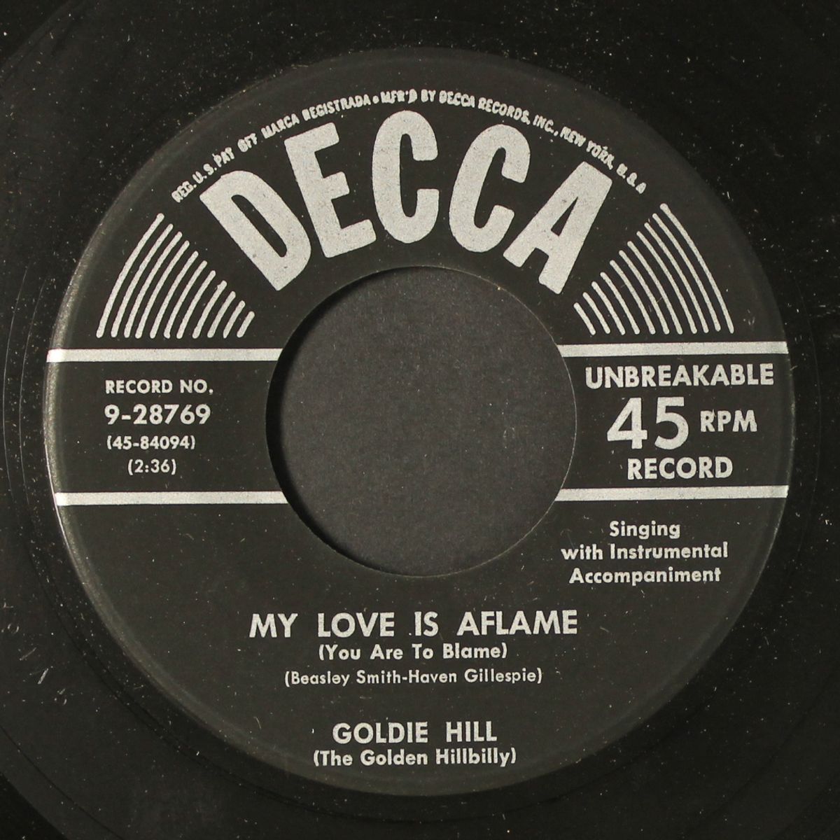 my love is aflame / i'm the loneliest gal in town by GOLDIE HILL