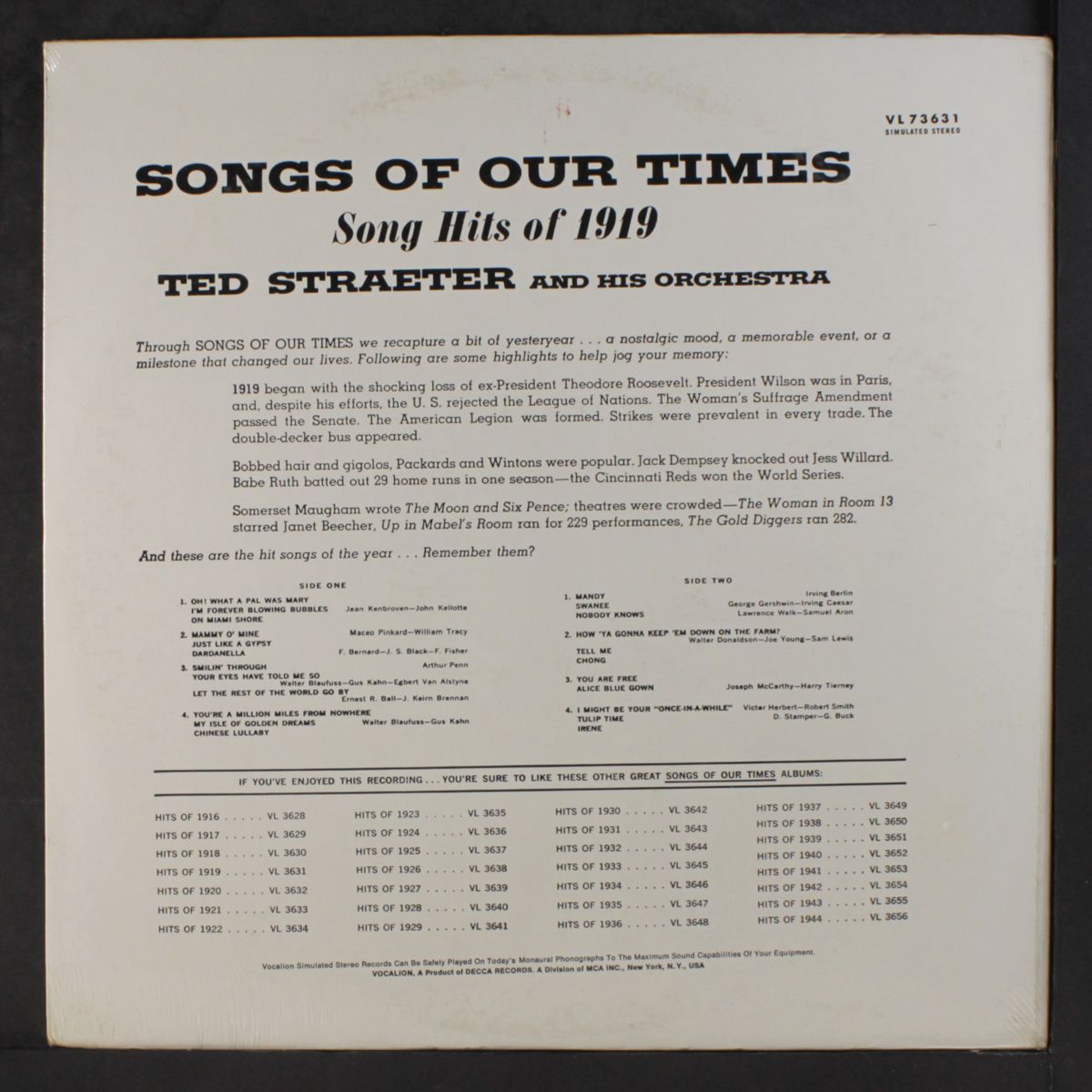 songs of our times, 1919 by TED STRAETER