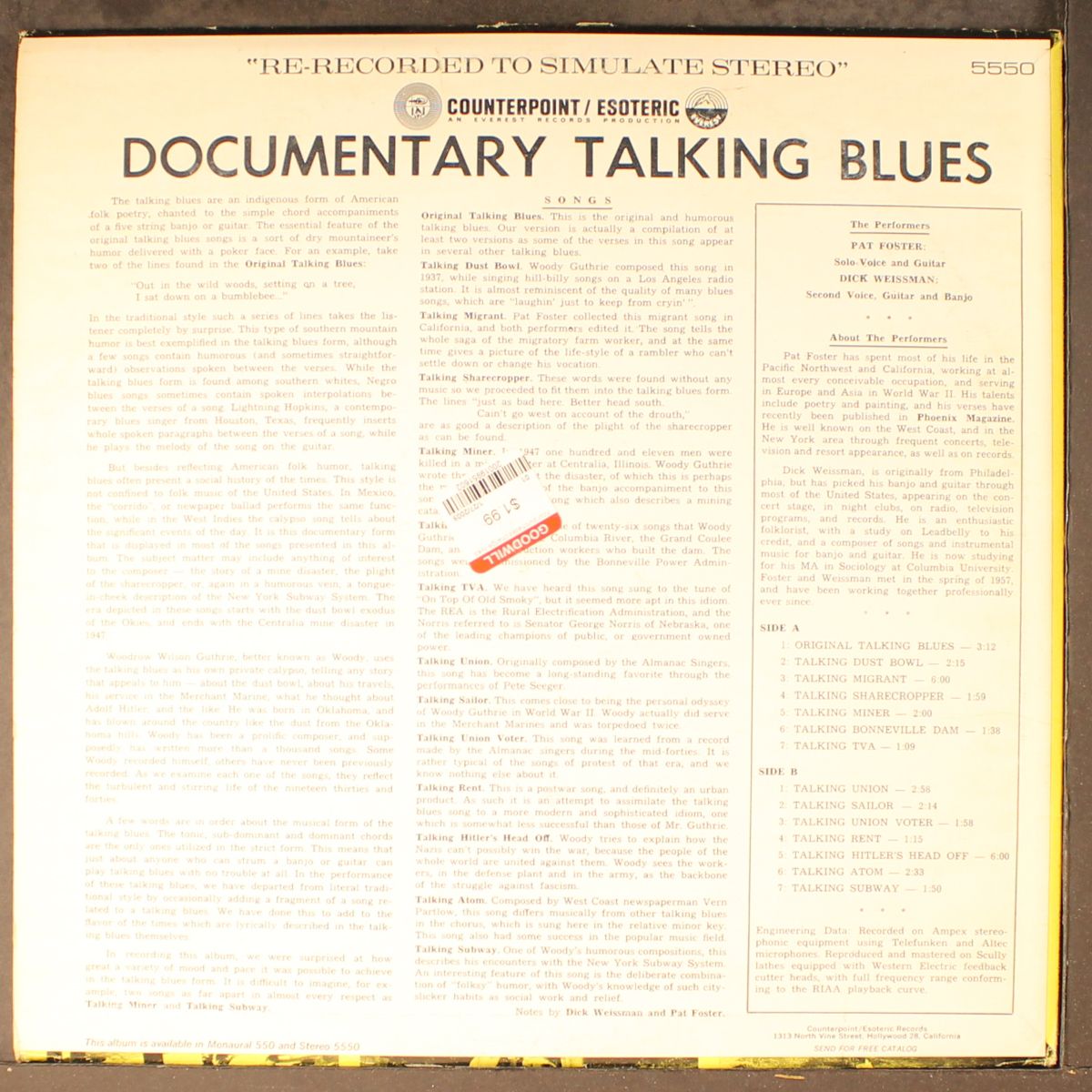 documentary talking blues by PAT FOSTER & DICK WEISSMAN