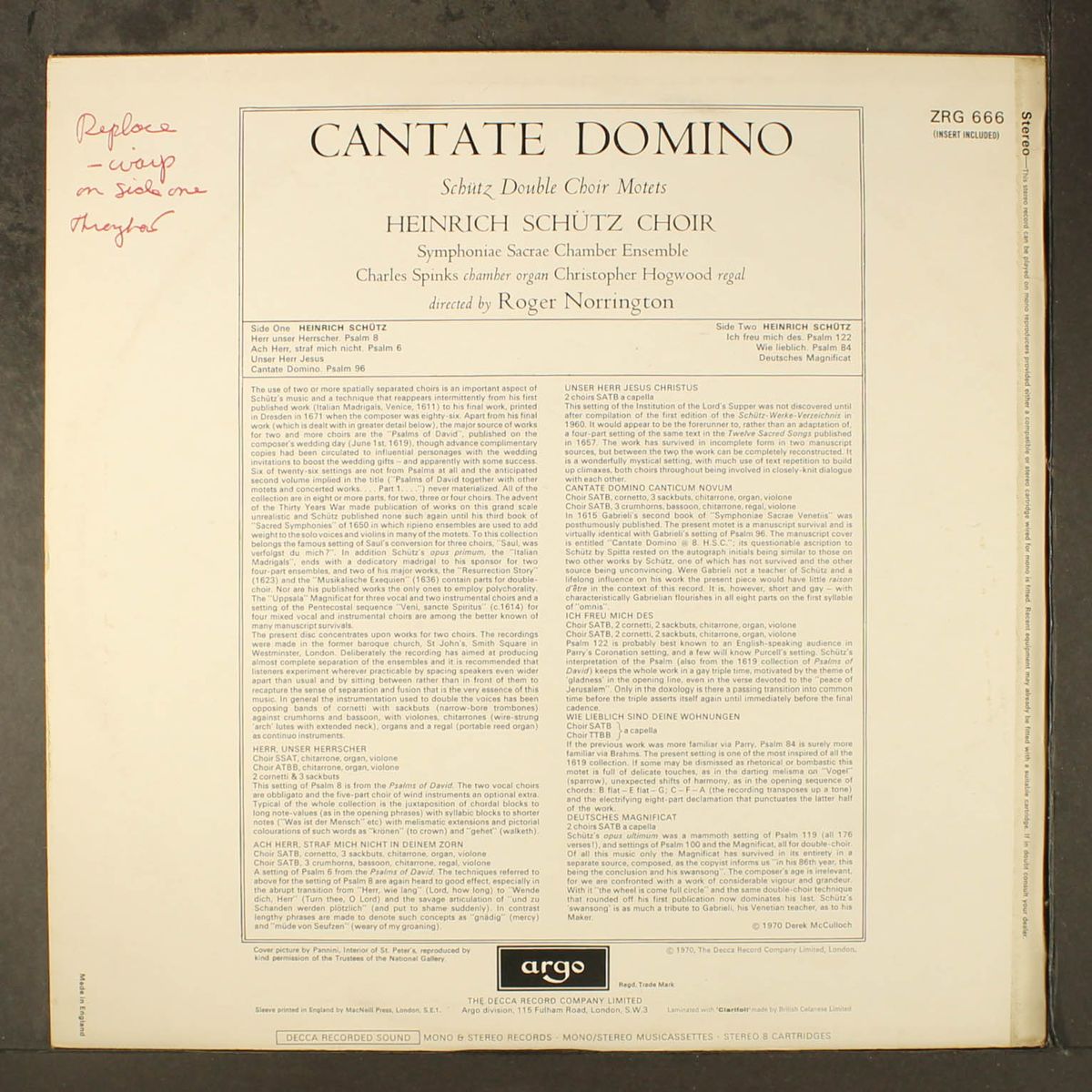 schutz: cantate domino by ROGER NORRINGTON