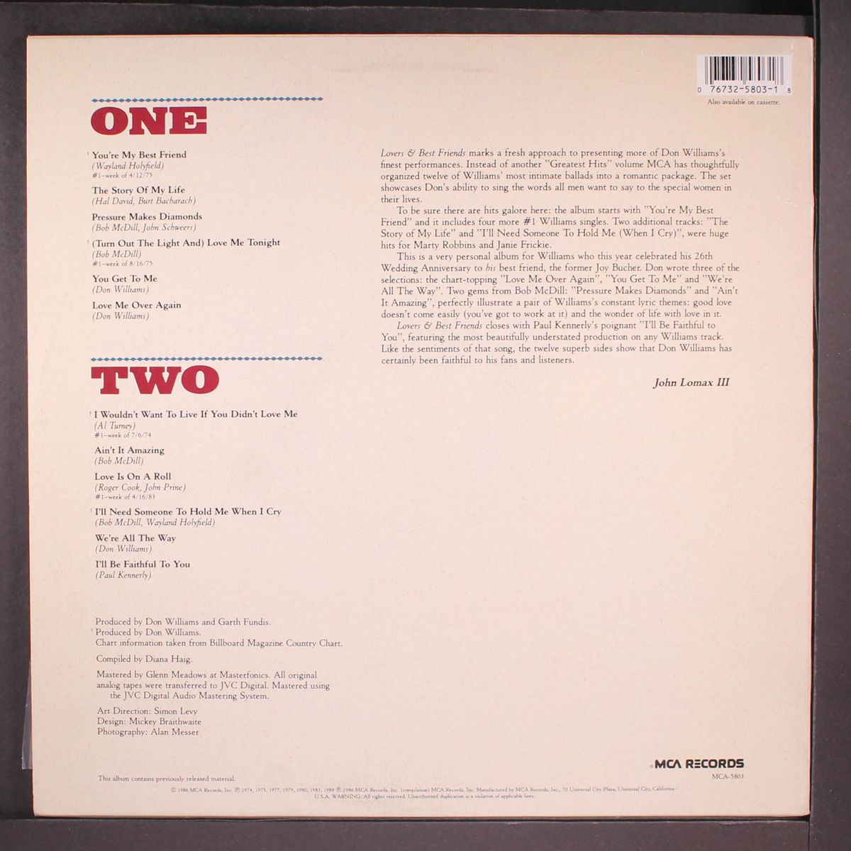 lovers & best friends by DON WILLIAMS