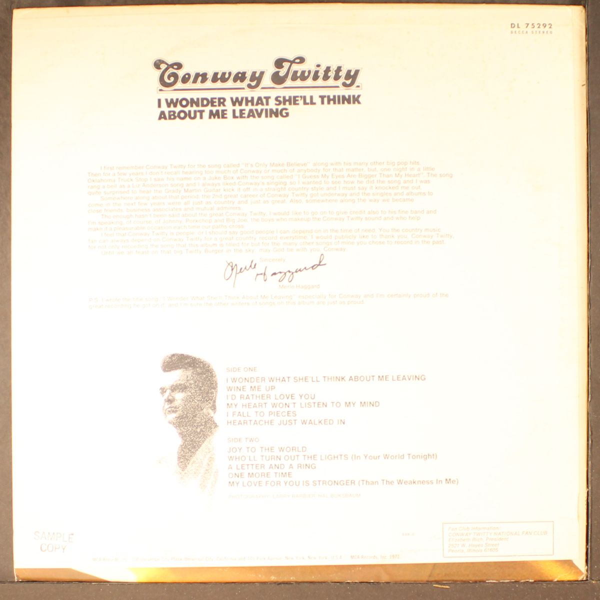 i wonder what she'll think about me leaving by CONWAY TWITTY