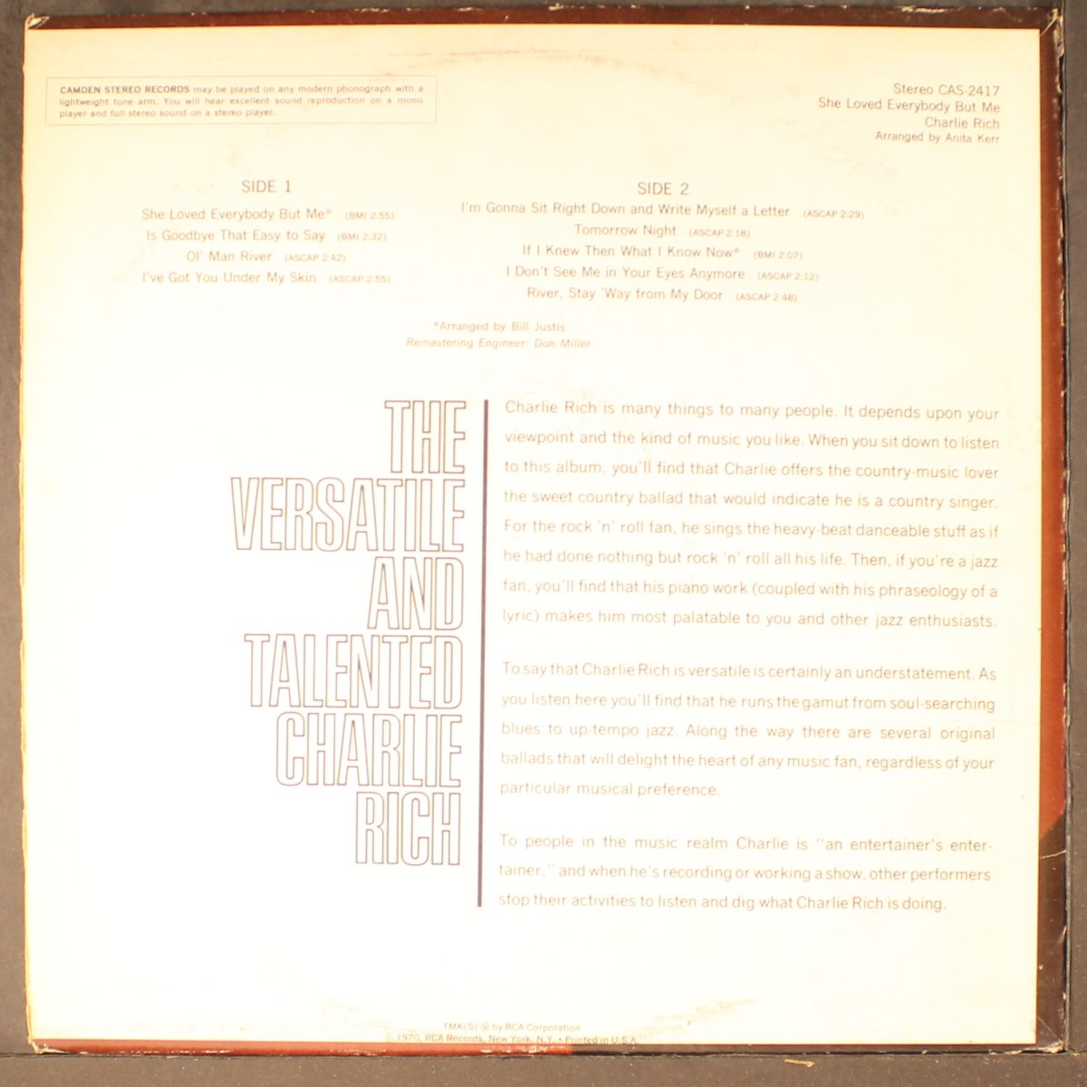 she loved everybody but me by CHARLIE RICH