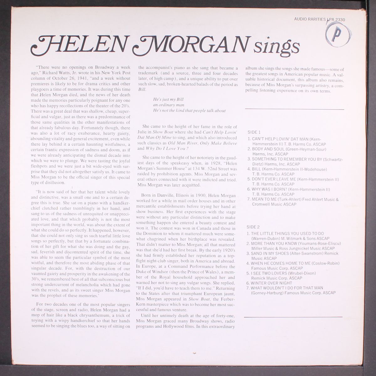 the songs she made famous by HELEN MORGAN