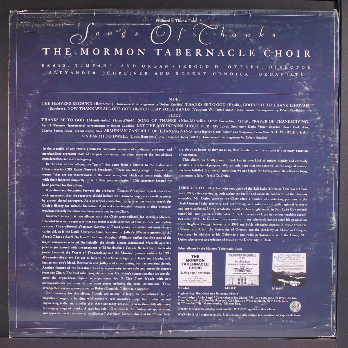 songs of thanks by MORMON TABERNACLE CHOIR