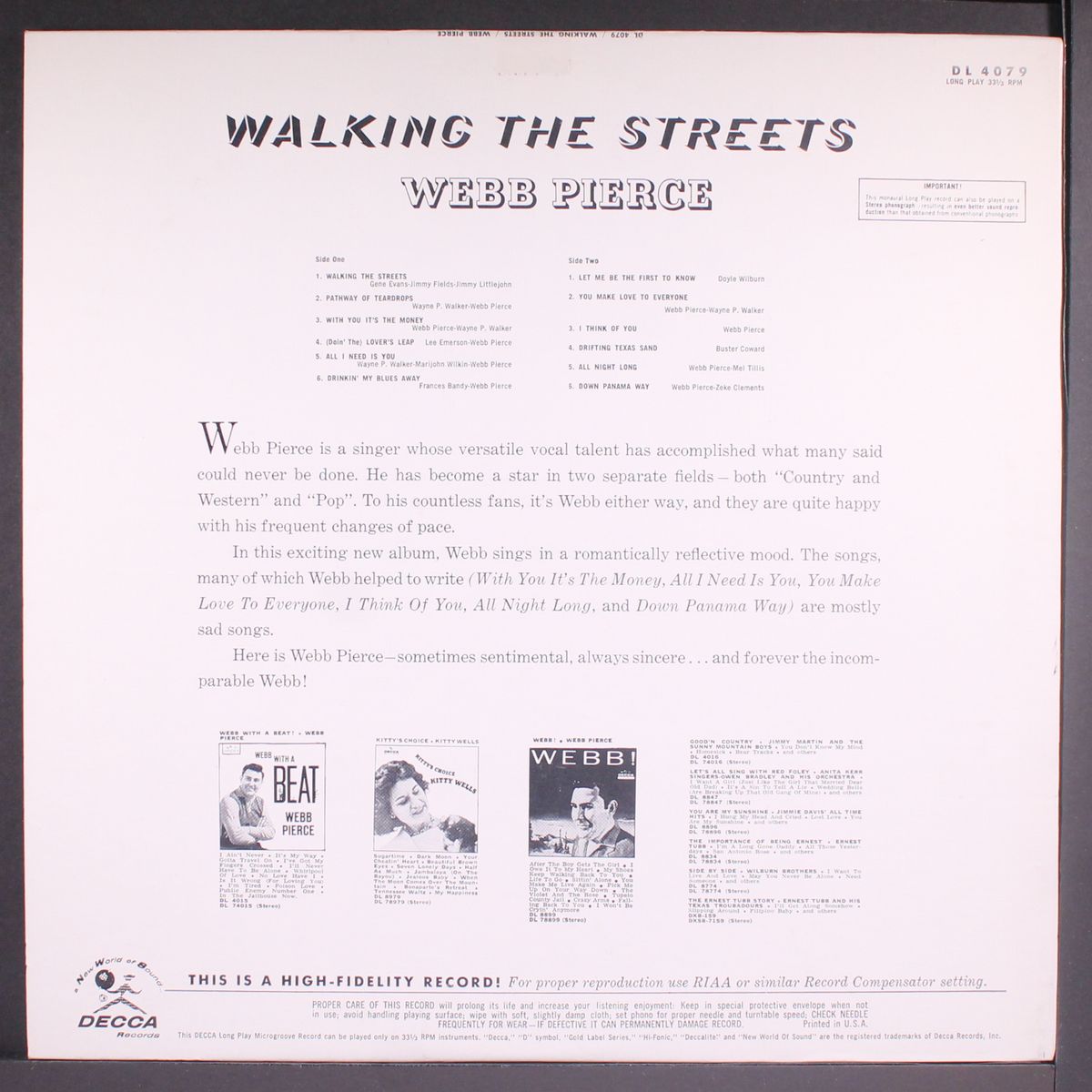 walking the streets by WEBB PIERCE