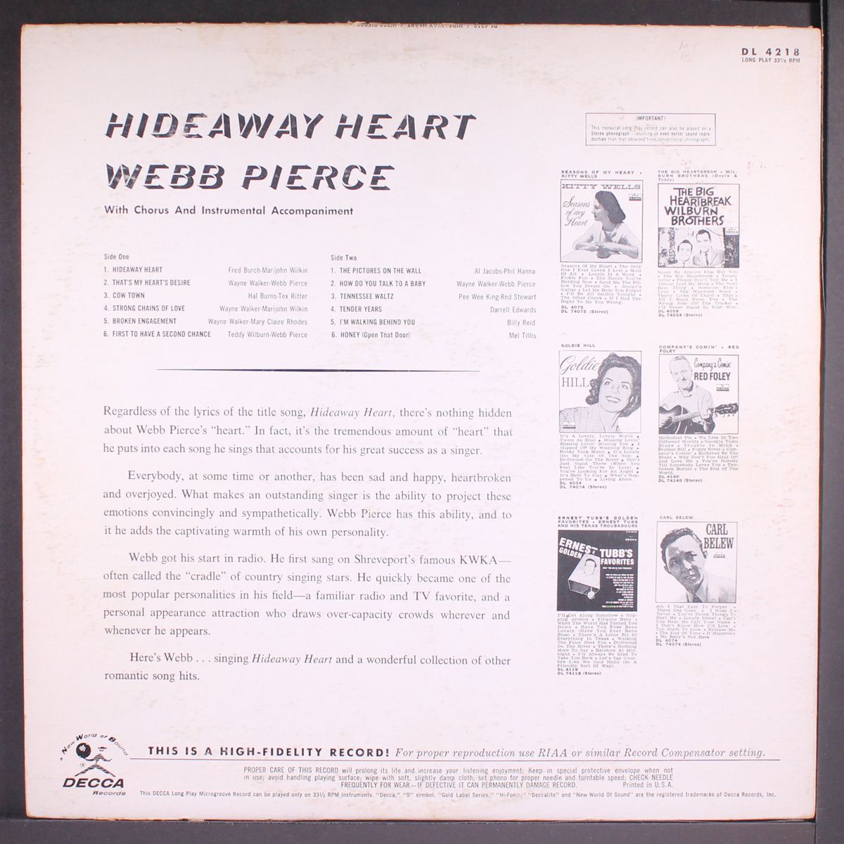 hideaway heart by WEBB PIERCE