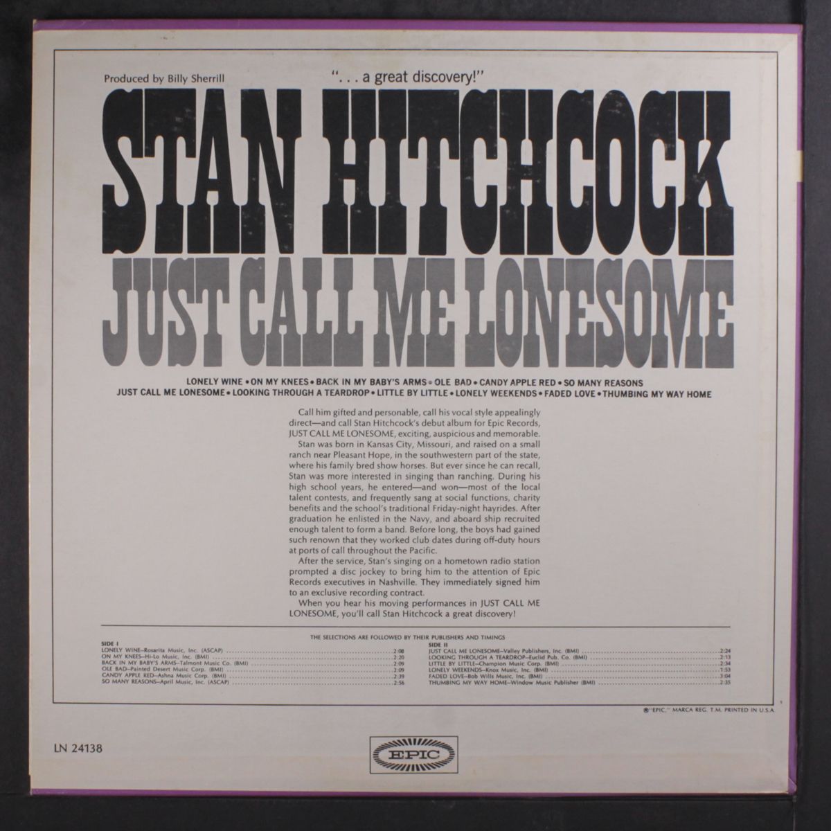 just call me lonesome by STAN HITCHCOCK