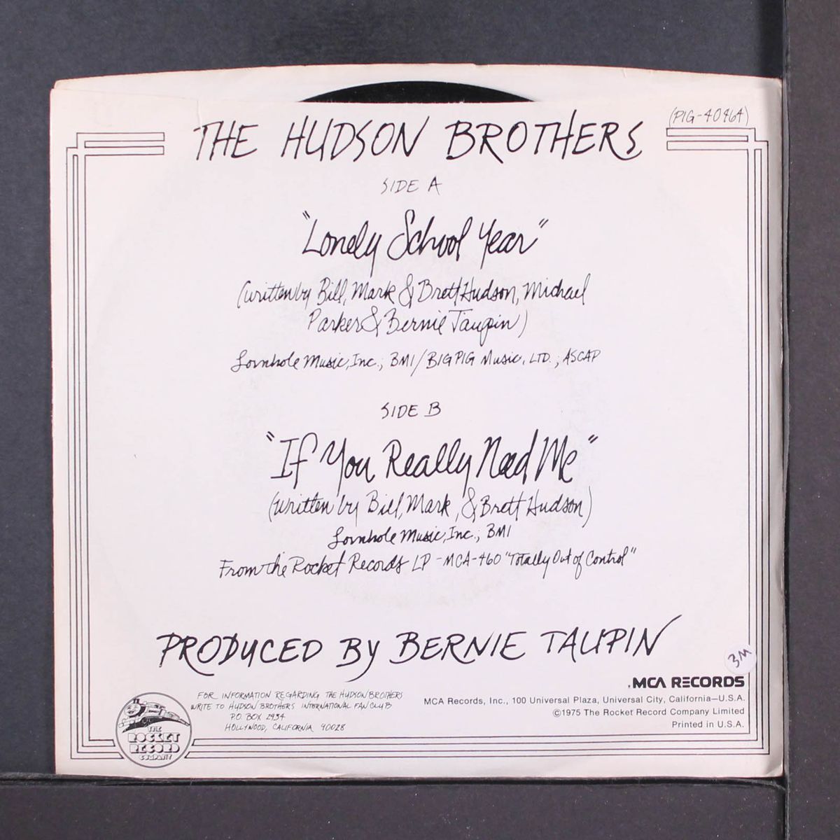 lonely school year / if you really need me by HUDSON BROTHERS