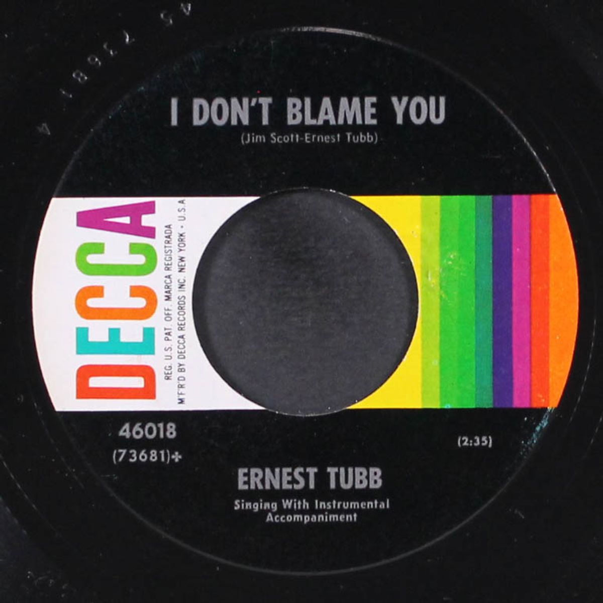 rainbow at midnight / i don't blame you by ERNEST TUBB