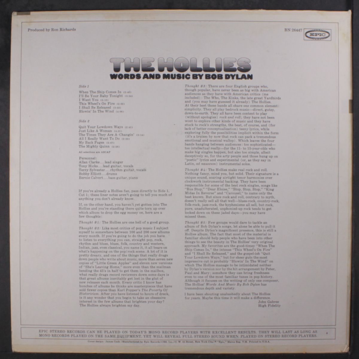 words and music by bob dylan by HOLLIES