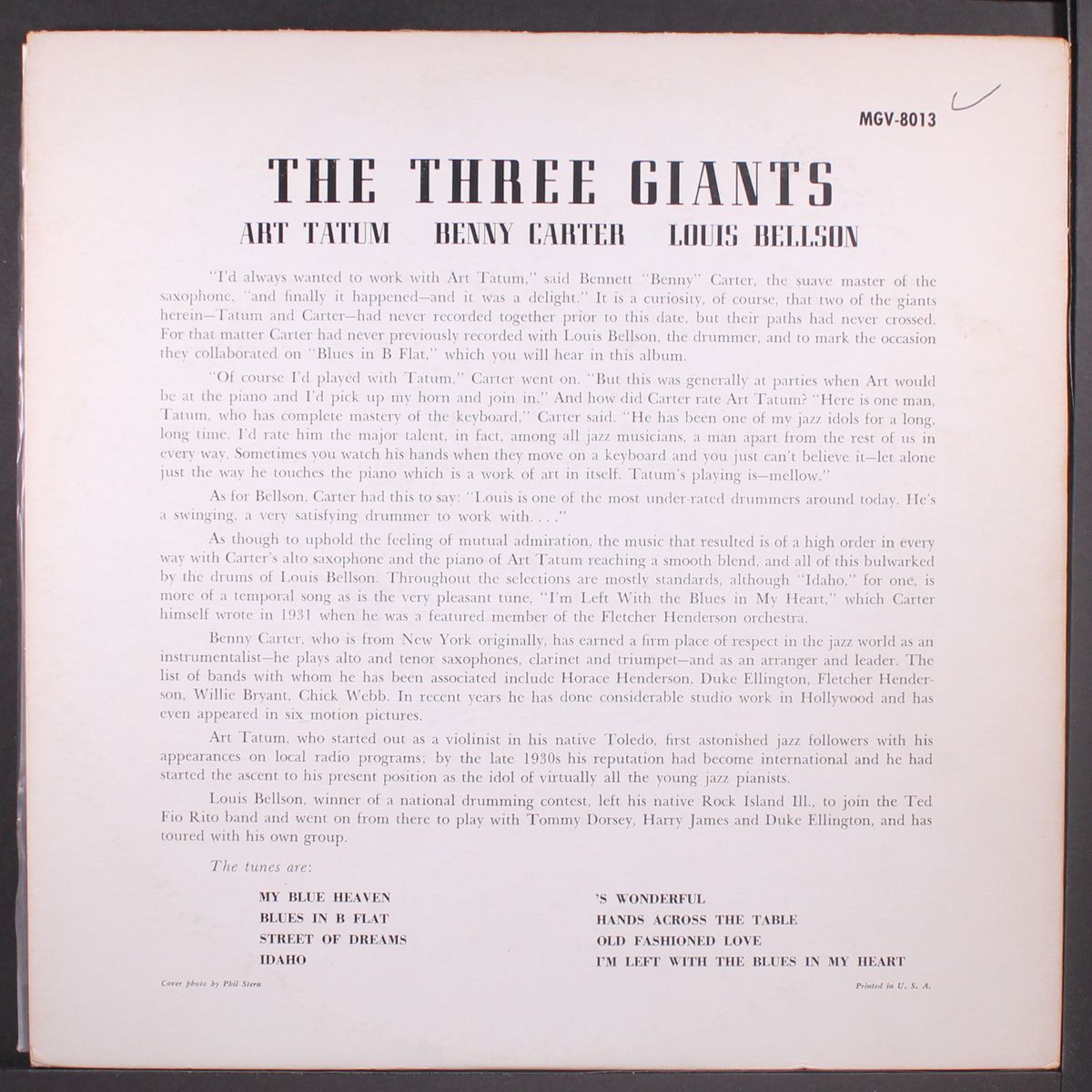 three giants by ART TATUM, BENNY CARTER, LOUIS BELLSON