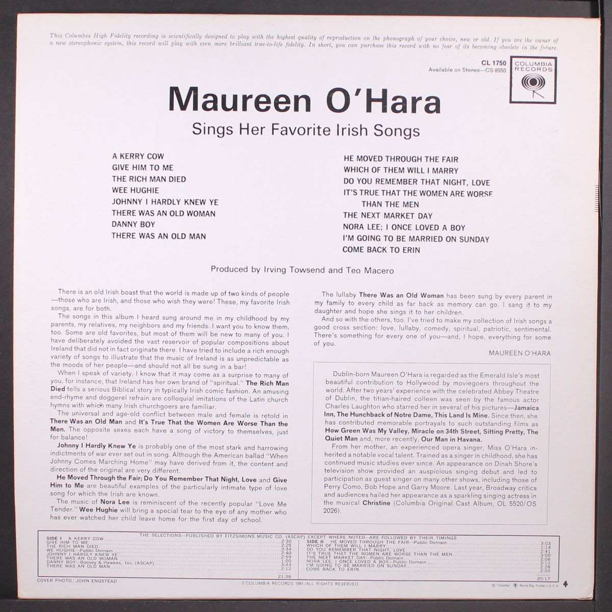 sings her favorite irish songs by MAUREEN O'HARA