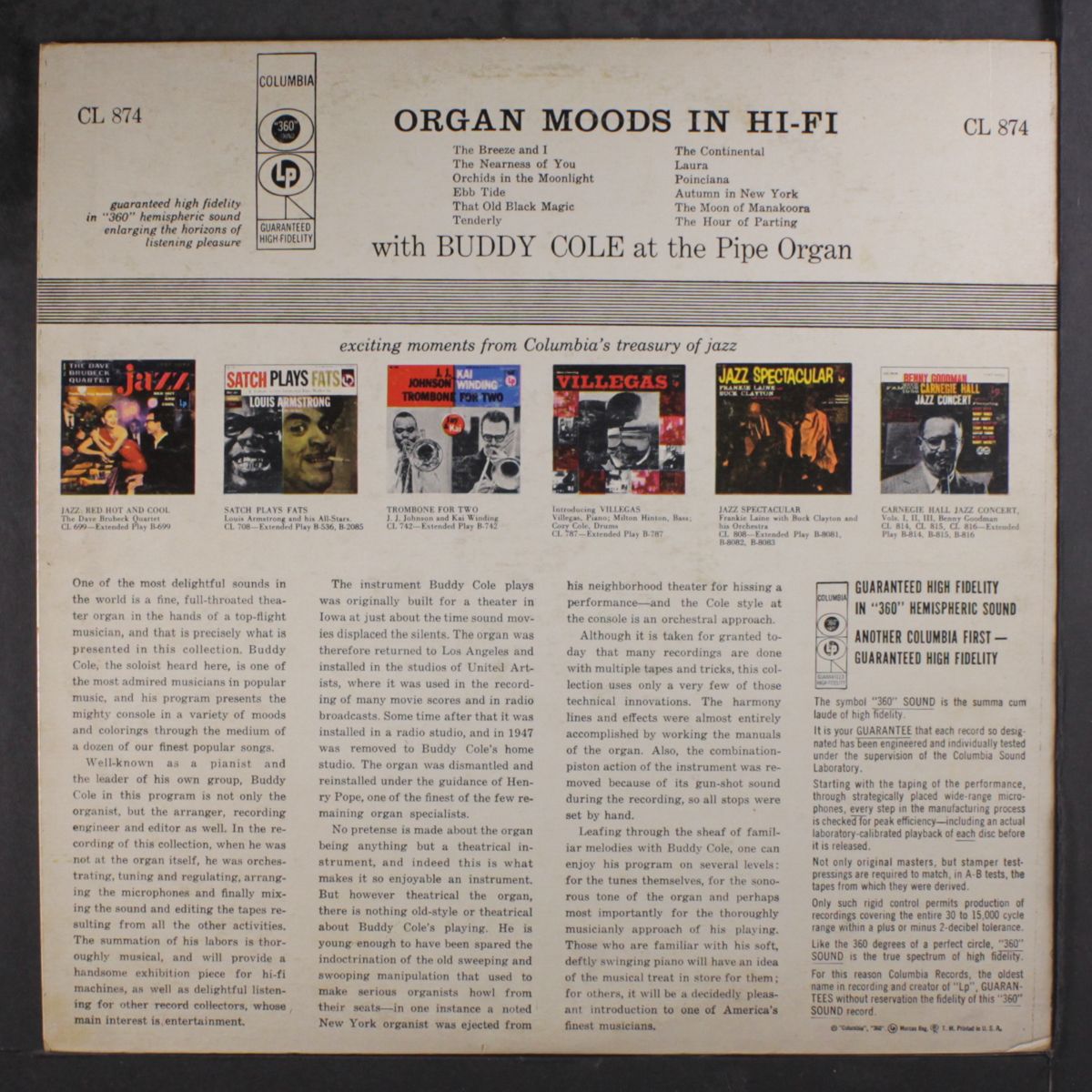 organ moods in hi fi by BUDDY COLE