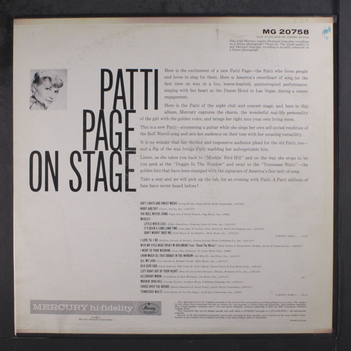 on stage by PATTI PAGE