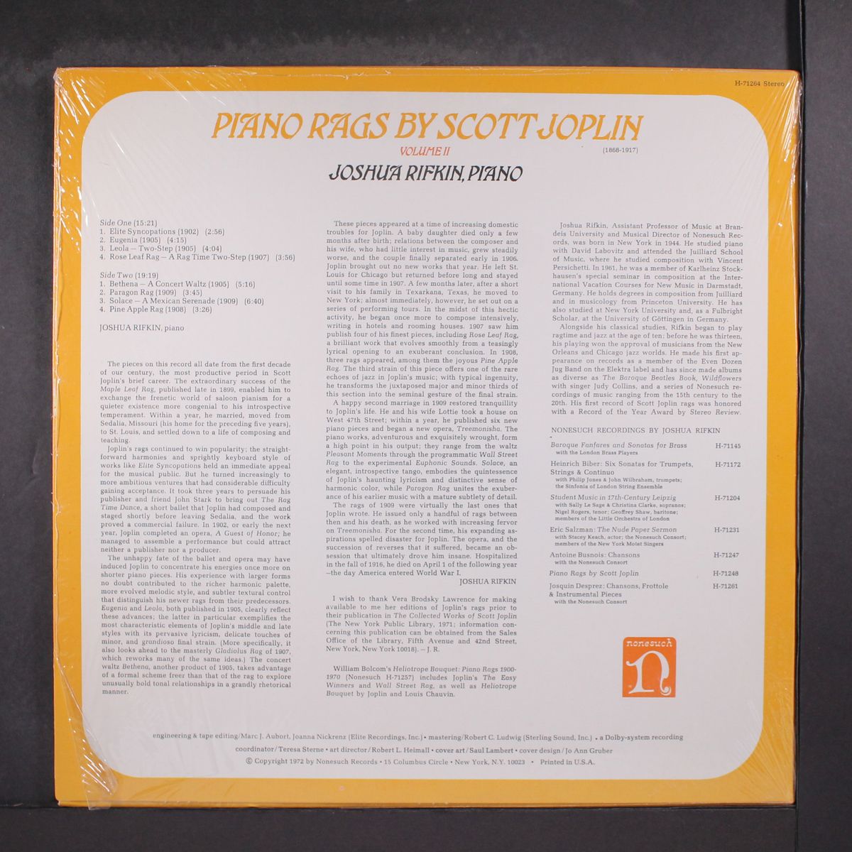piano rags by scott joplin, vol. 2 by JOSHUA RIFKIN
