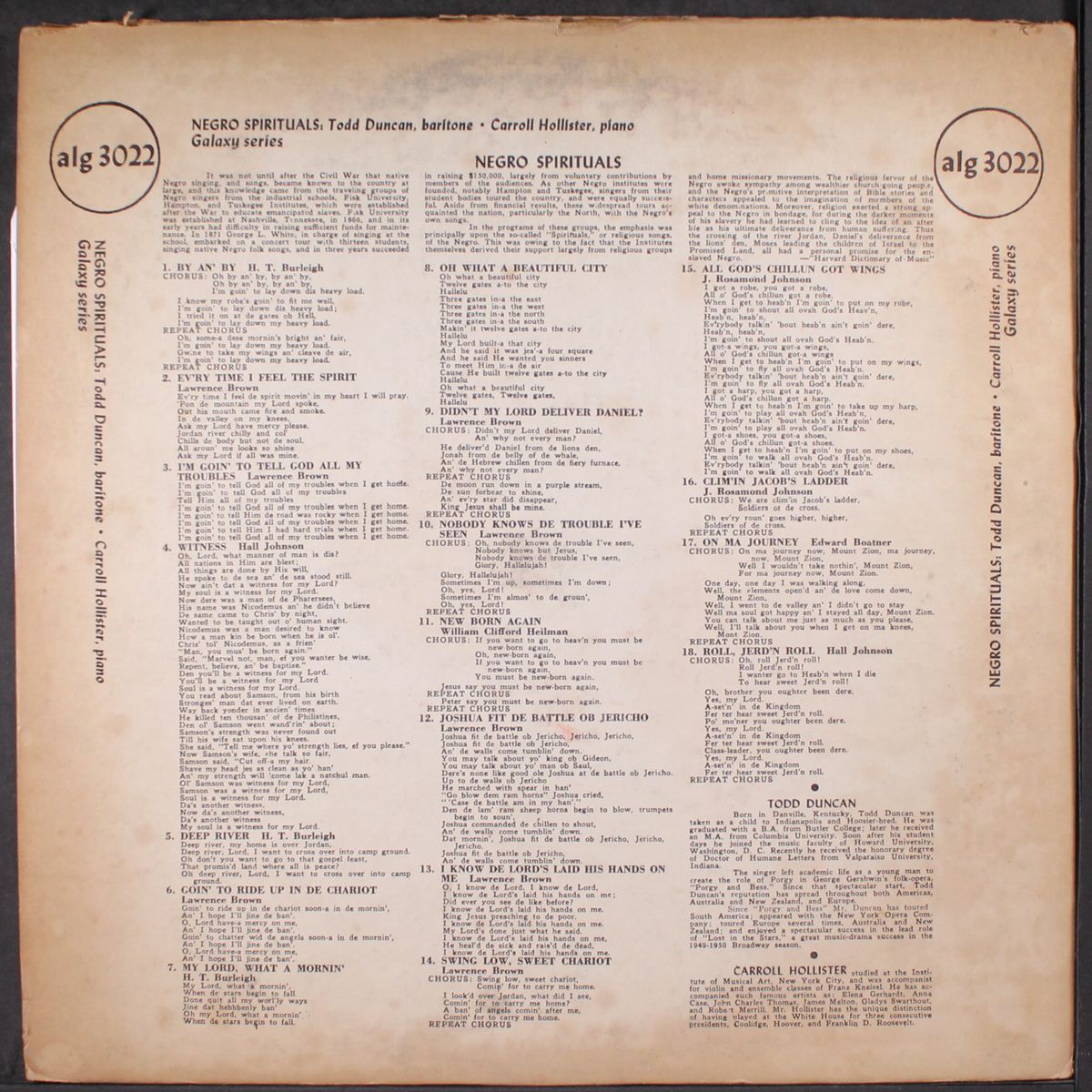 negro spirituals by TODD DUNCAN