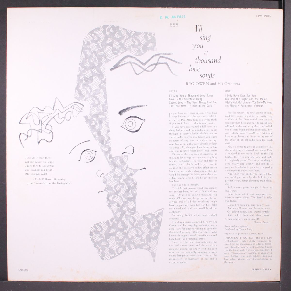 i'll sing you 1000 love songs by REG OWEN