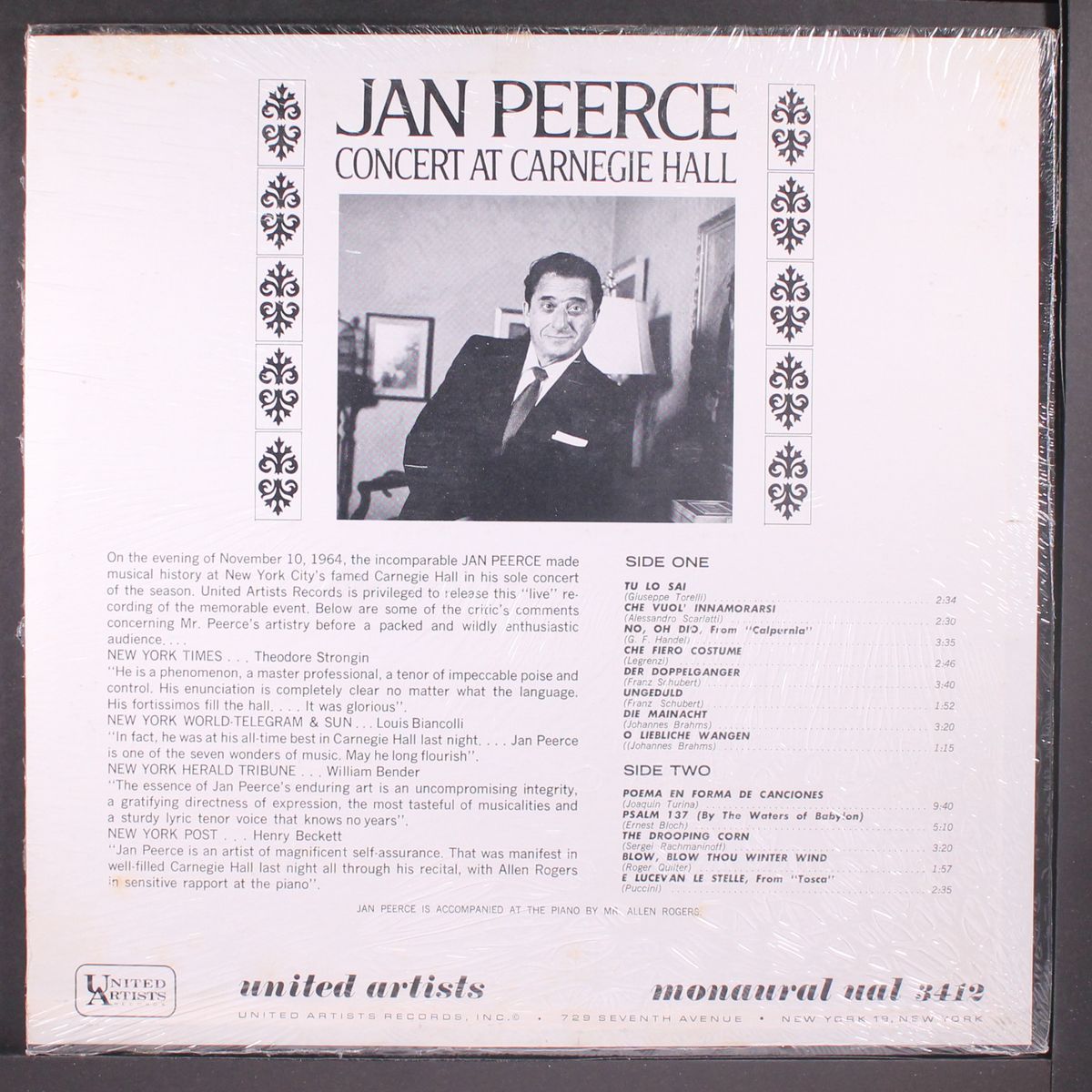concert at carnegie hall by JAN PEERCE