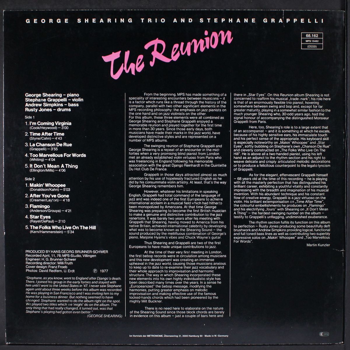 the reunion by GEORGE SHEARING & STEPHANE GRAPELLI