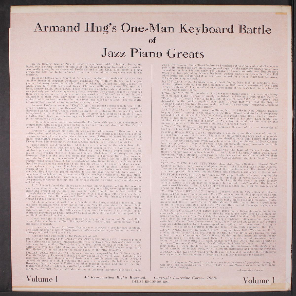 plays jazz piano greats, vol. 1 by ARMAND HUG