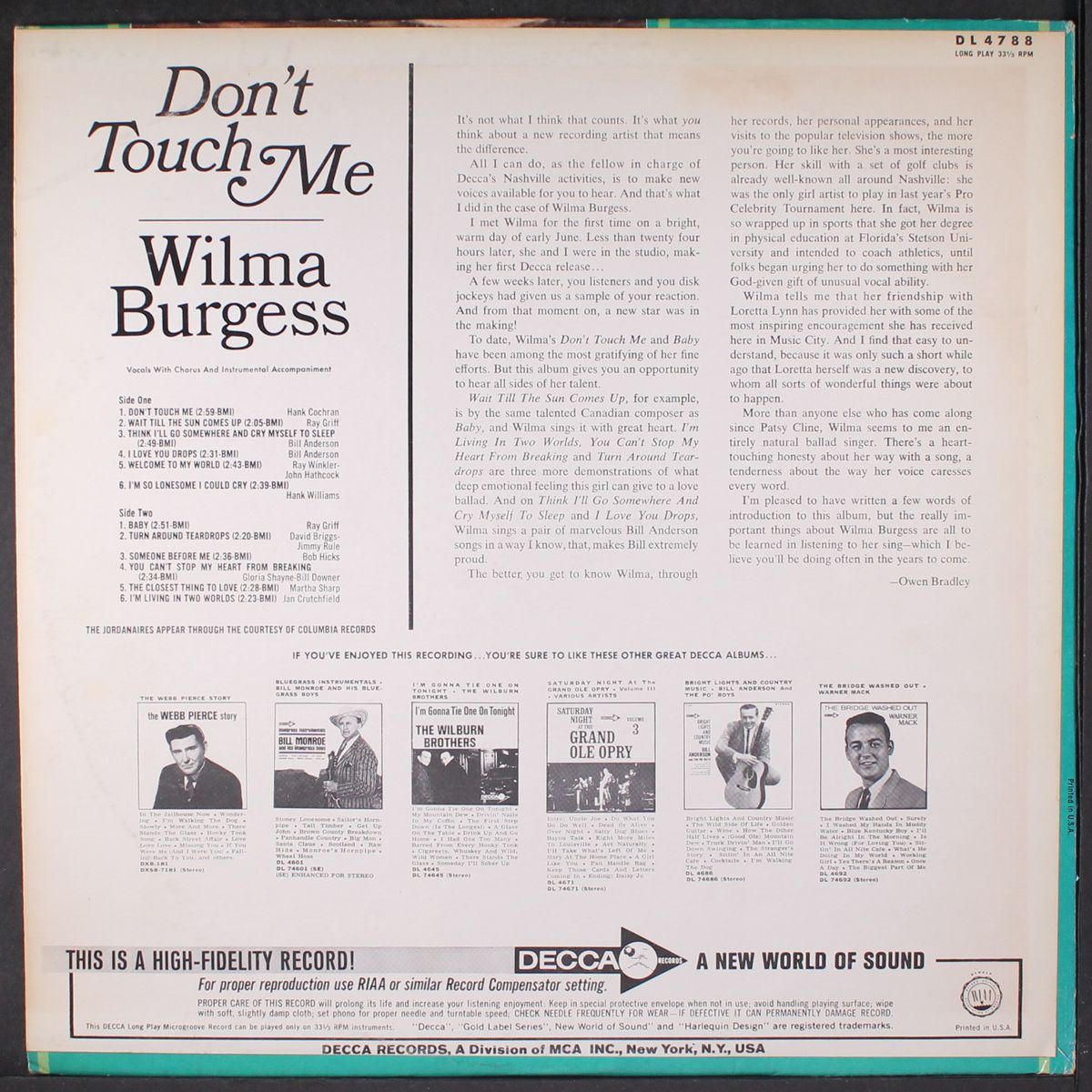 don't touch me by WILMA BURGESS