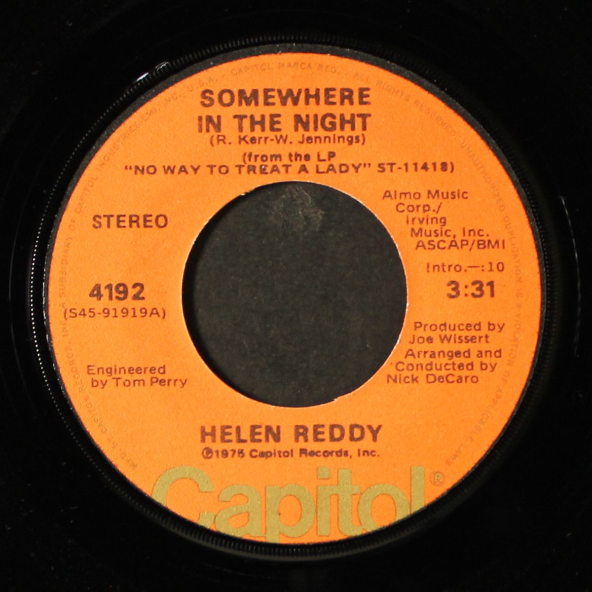 somewhere in the night / ten to eight by HELEN REDDY
