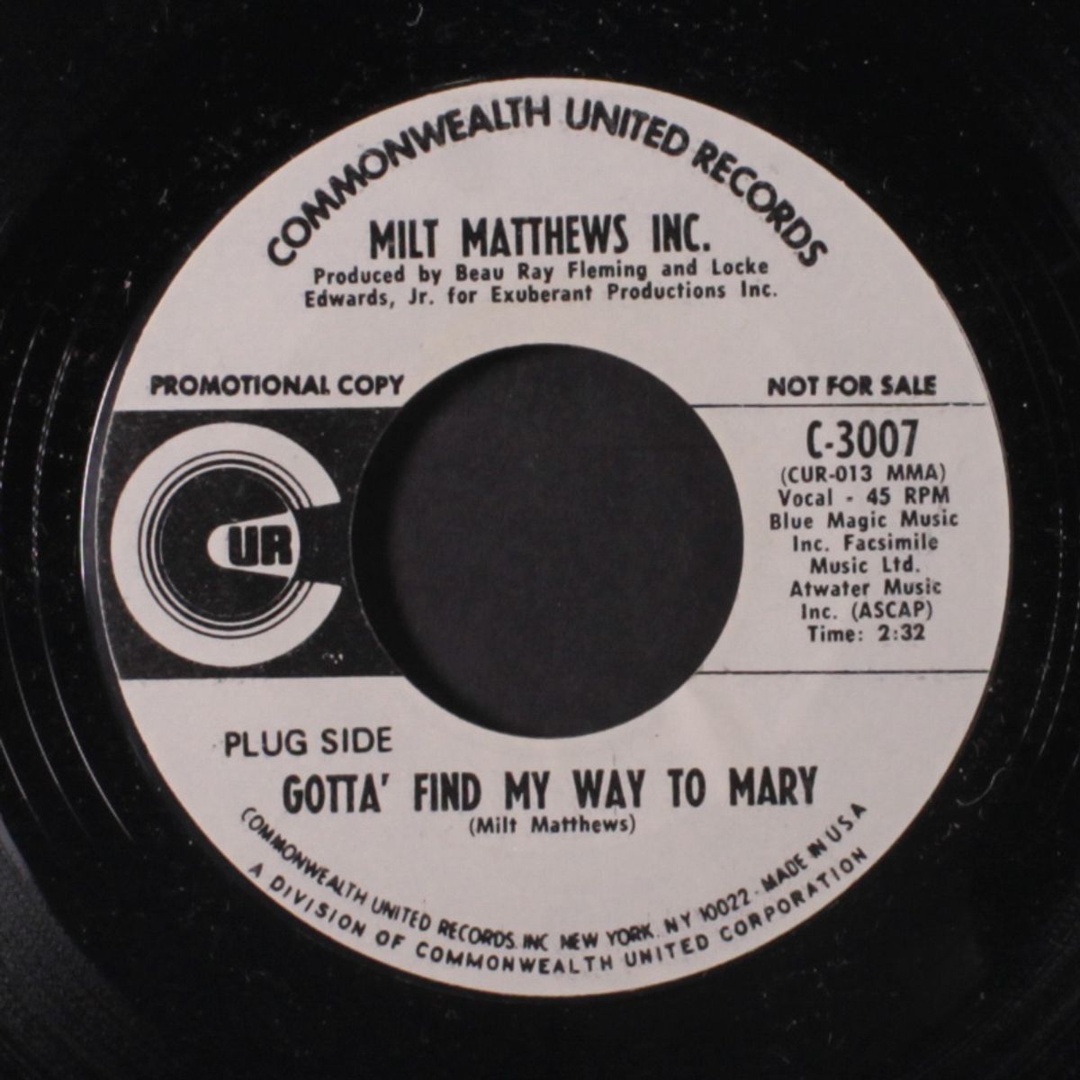 gotta' find my way to mary / little green apples by MILT MATTHEWS INC.