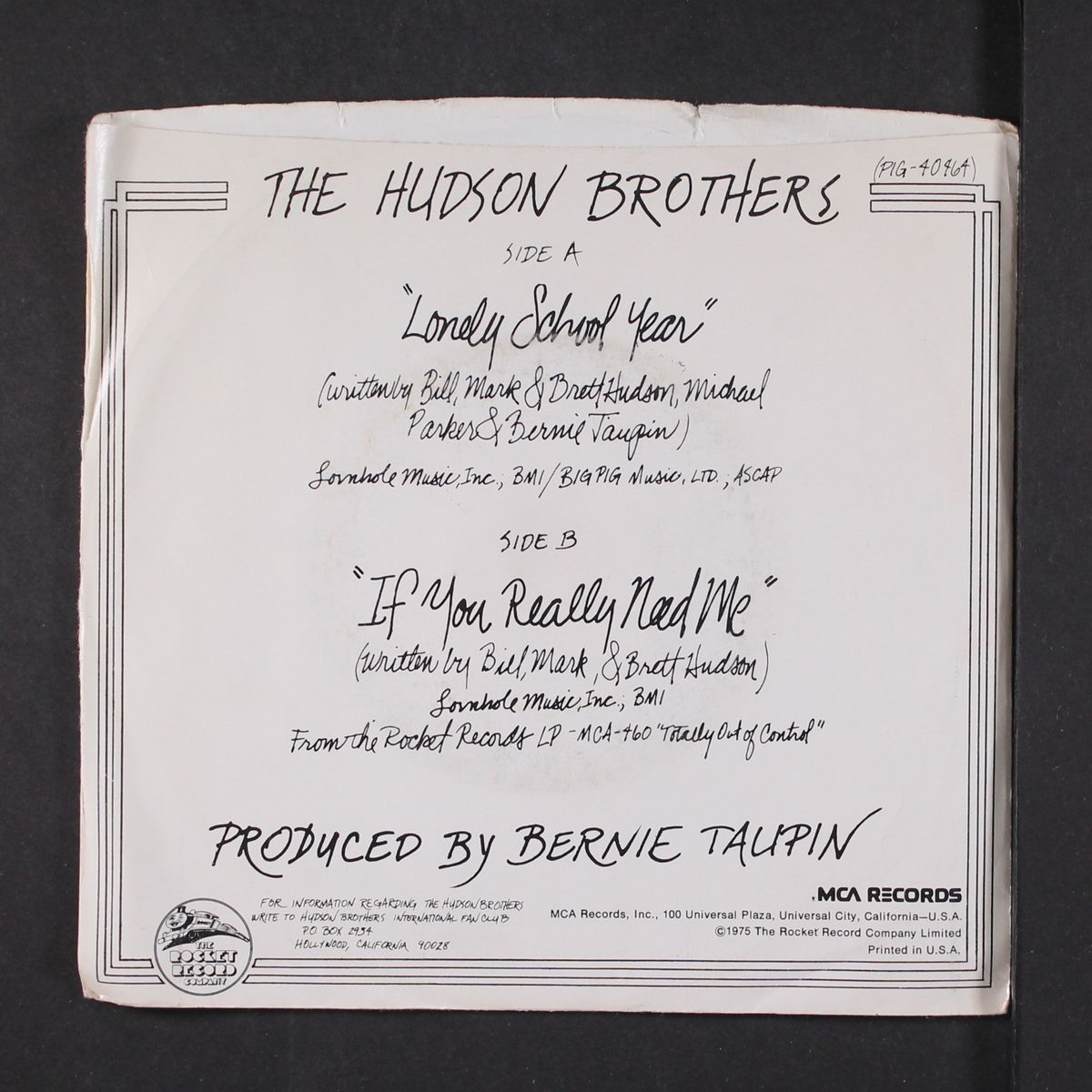 lonely school year / if you really need me by HUDSON BROTHERS