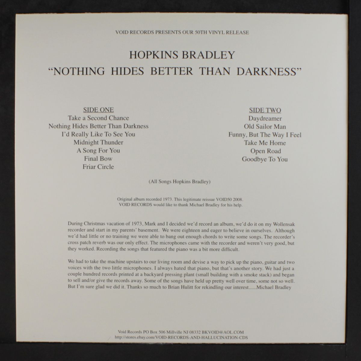 nothing hides better than darkness by HOPKINS BRADLEY