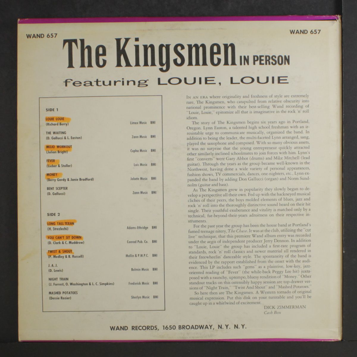in person featuring louie louie by KINGSMEN
