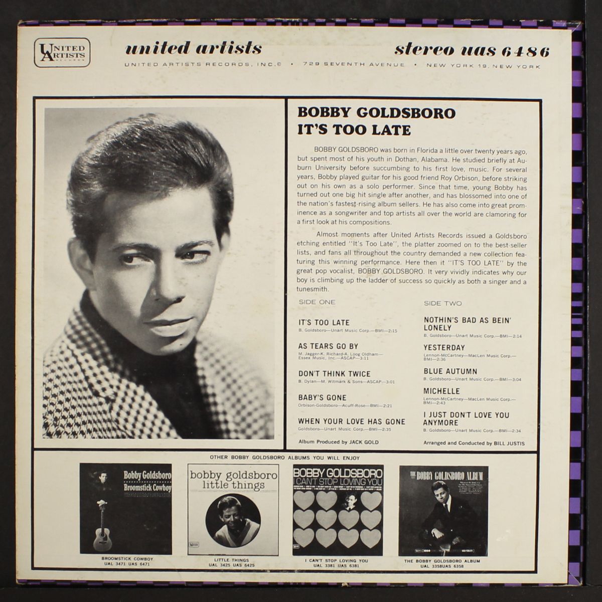 it's too late by BOBBY GOLDSBORO