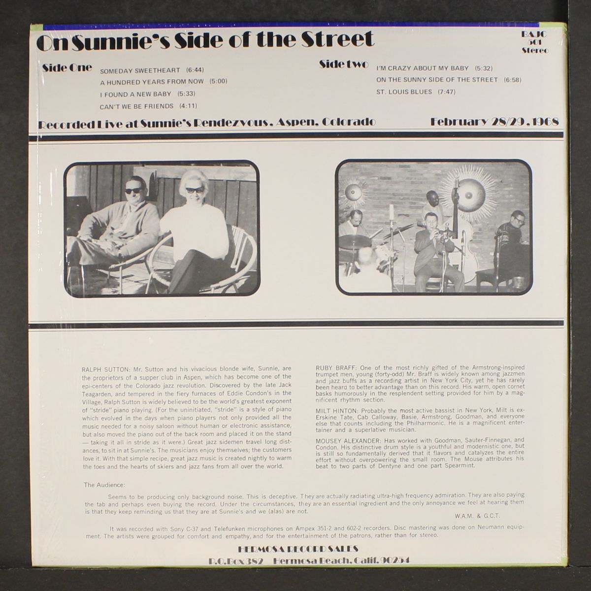 proceedings of the blue angel jazz club: on sunnie's side of the stree by RUBY BRAFF & RALPH SUTTON / BASSIST MILT HIN