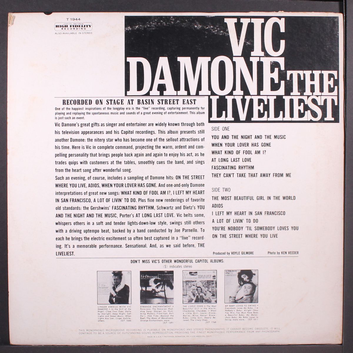 the liveliest, at basin street east by VIC DAMONE