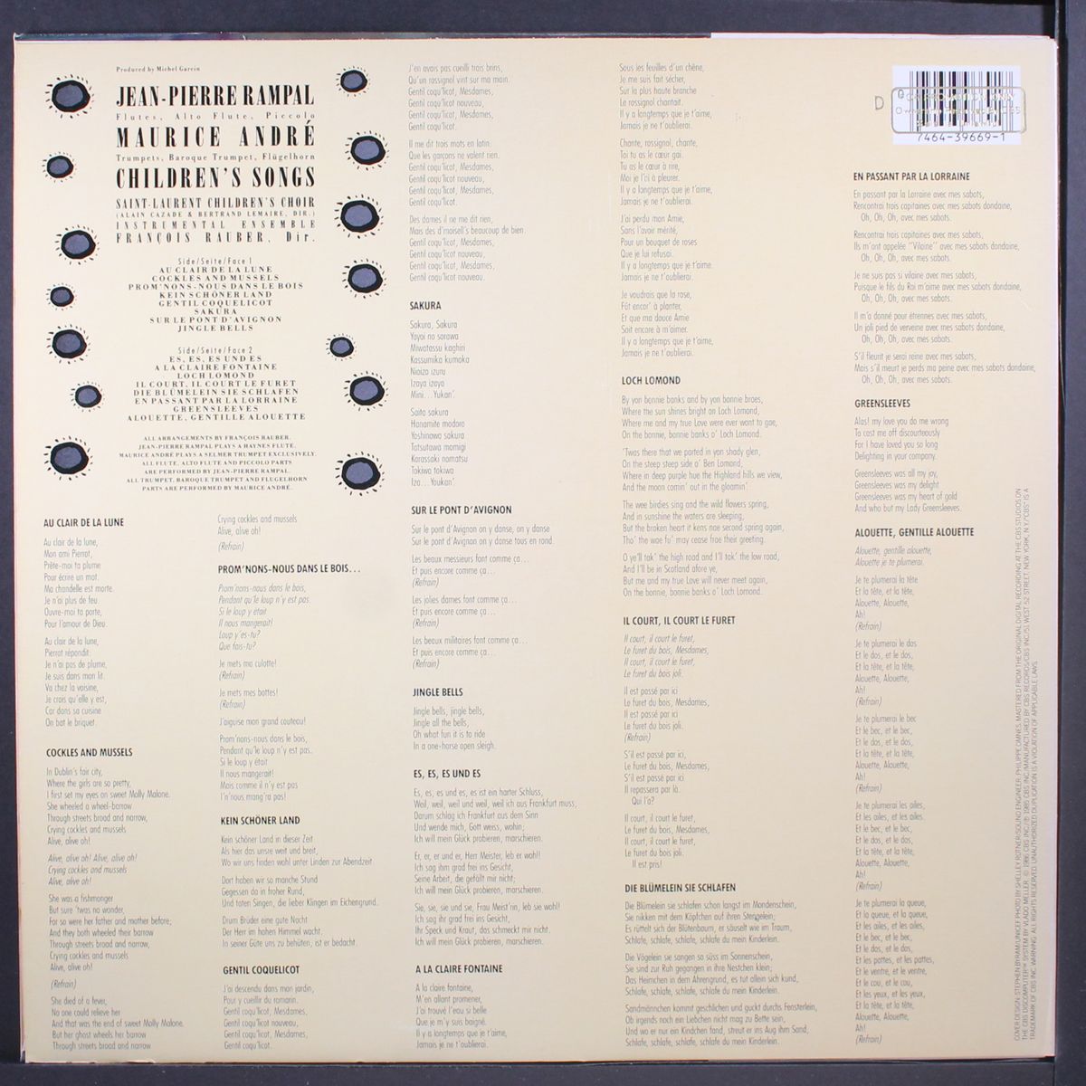 children's songs by JEAN-PIERRE RAMPAL / MAURICE ANDRE