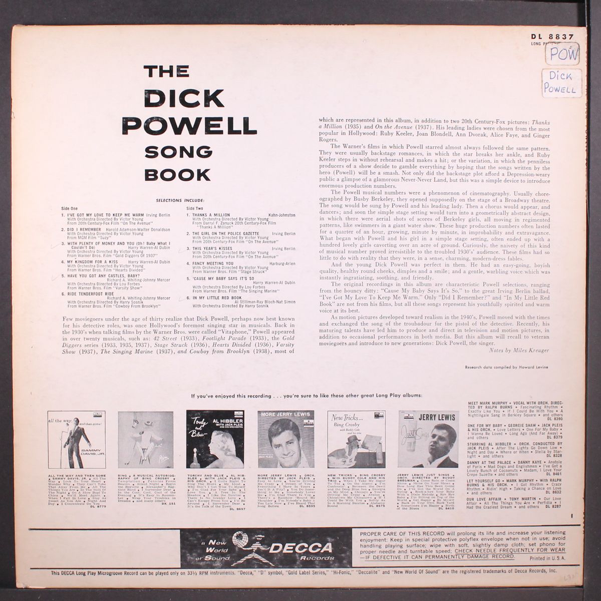 song book by DICK POWELL