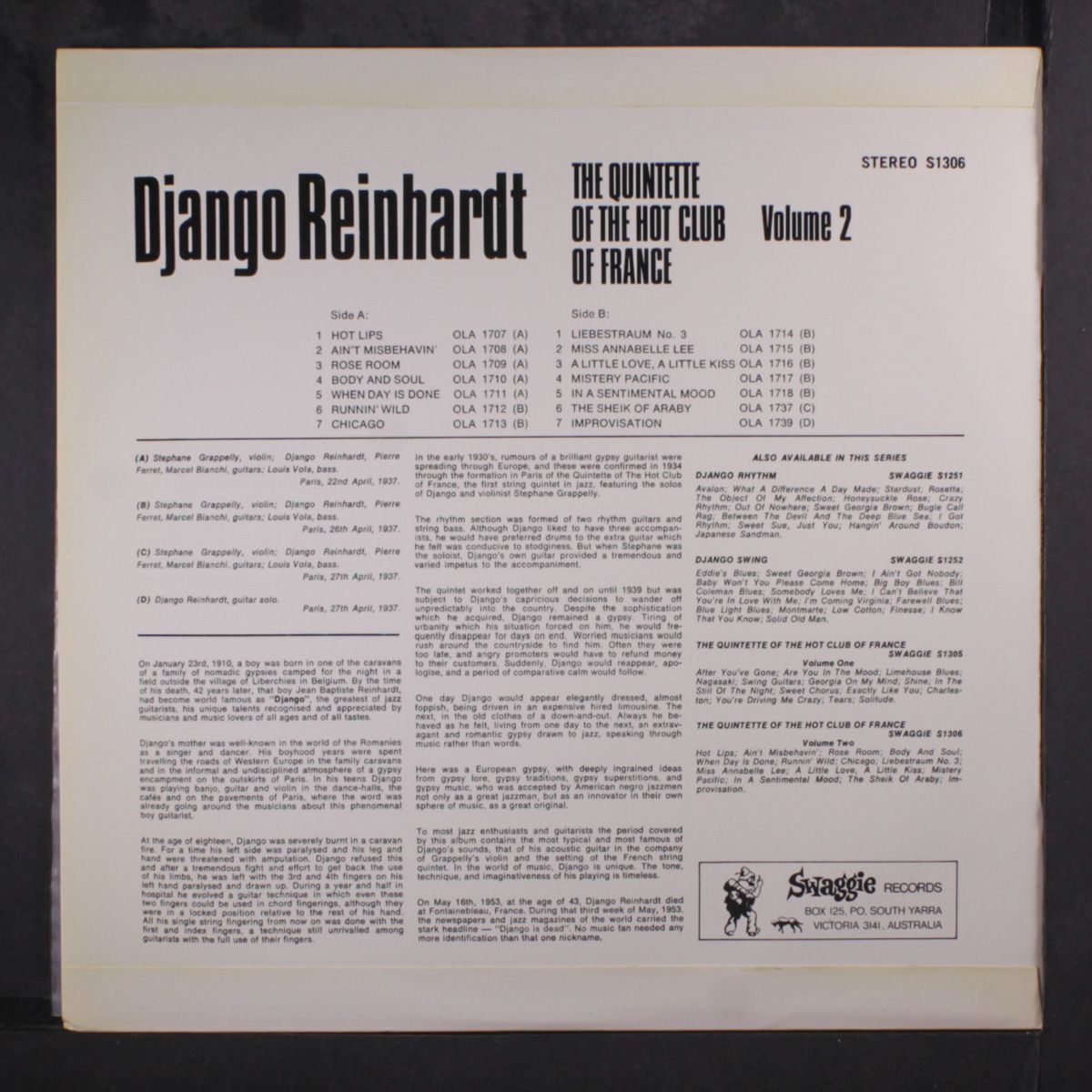 the quintette of the hot club of france, vol. 2 by DJANGO REINHARDT