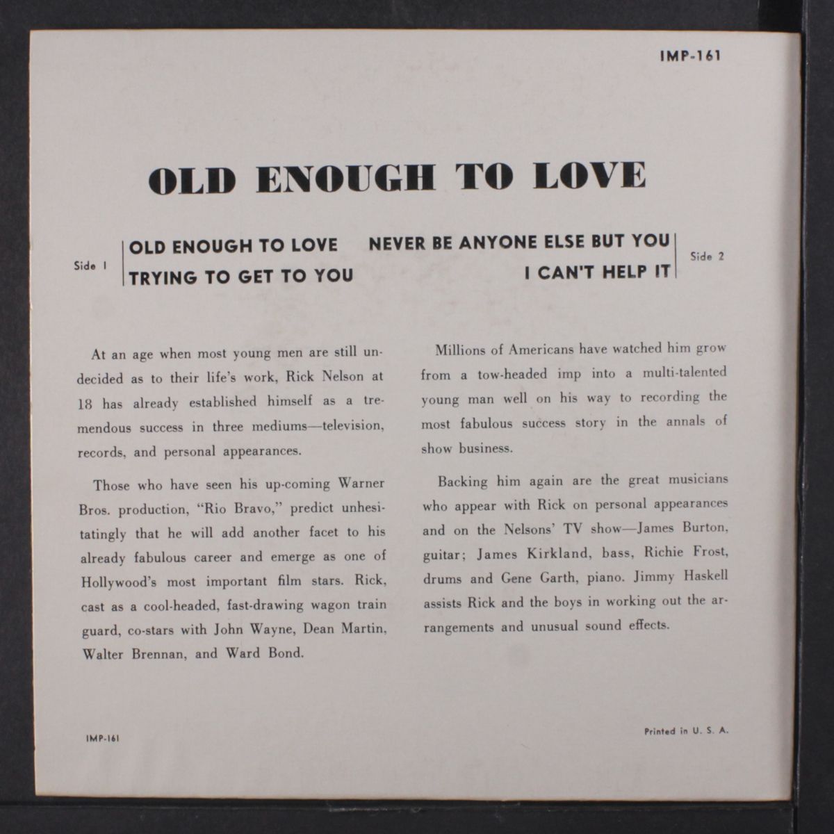 ricky sings again by RICKY NELSON