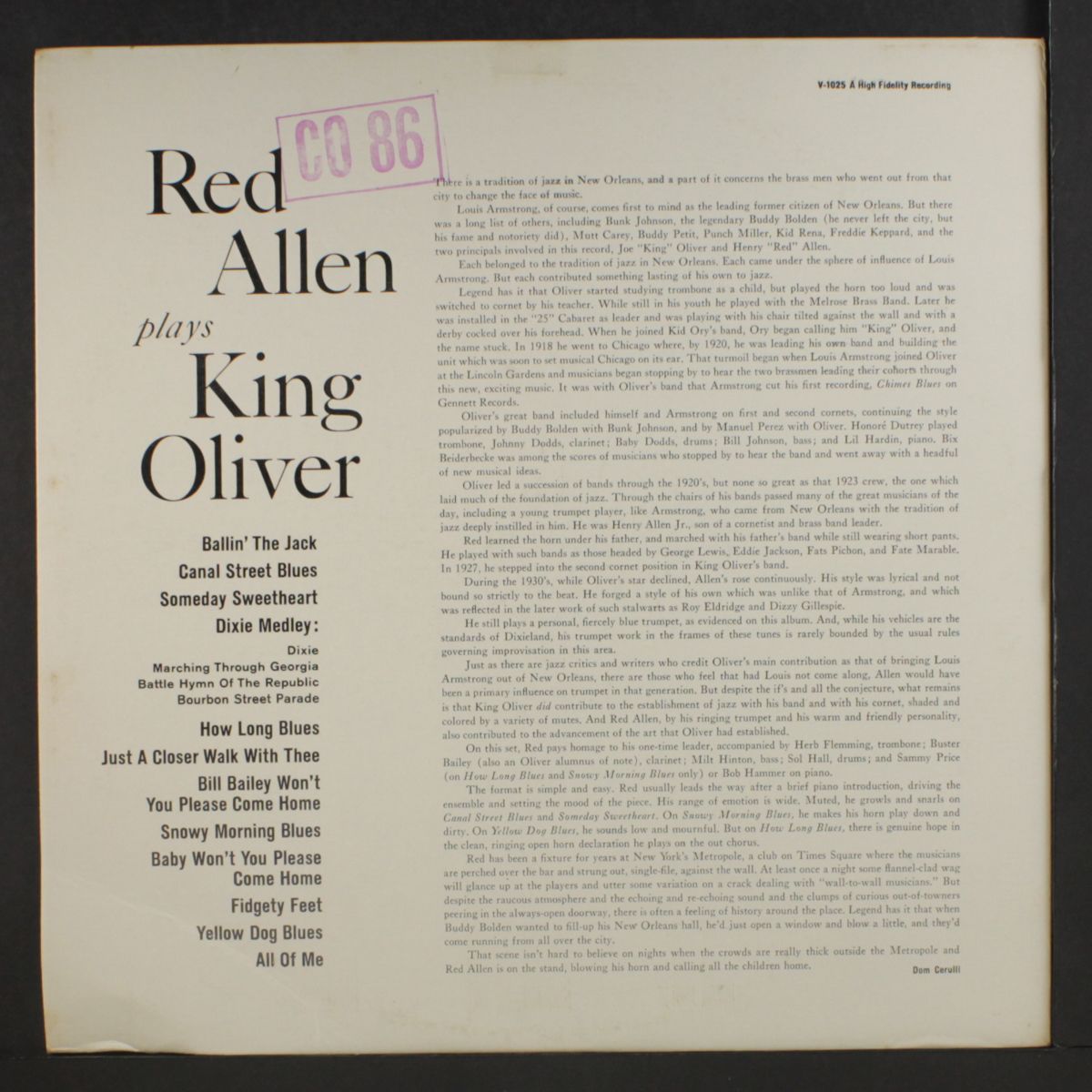 plays king oliver by RED ALLEN