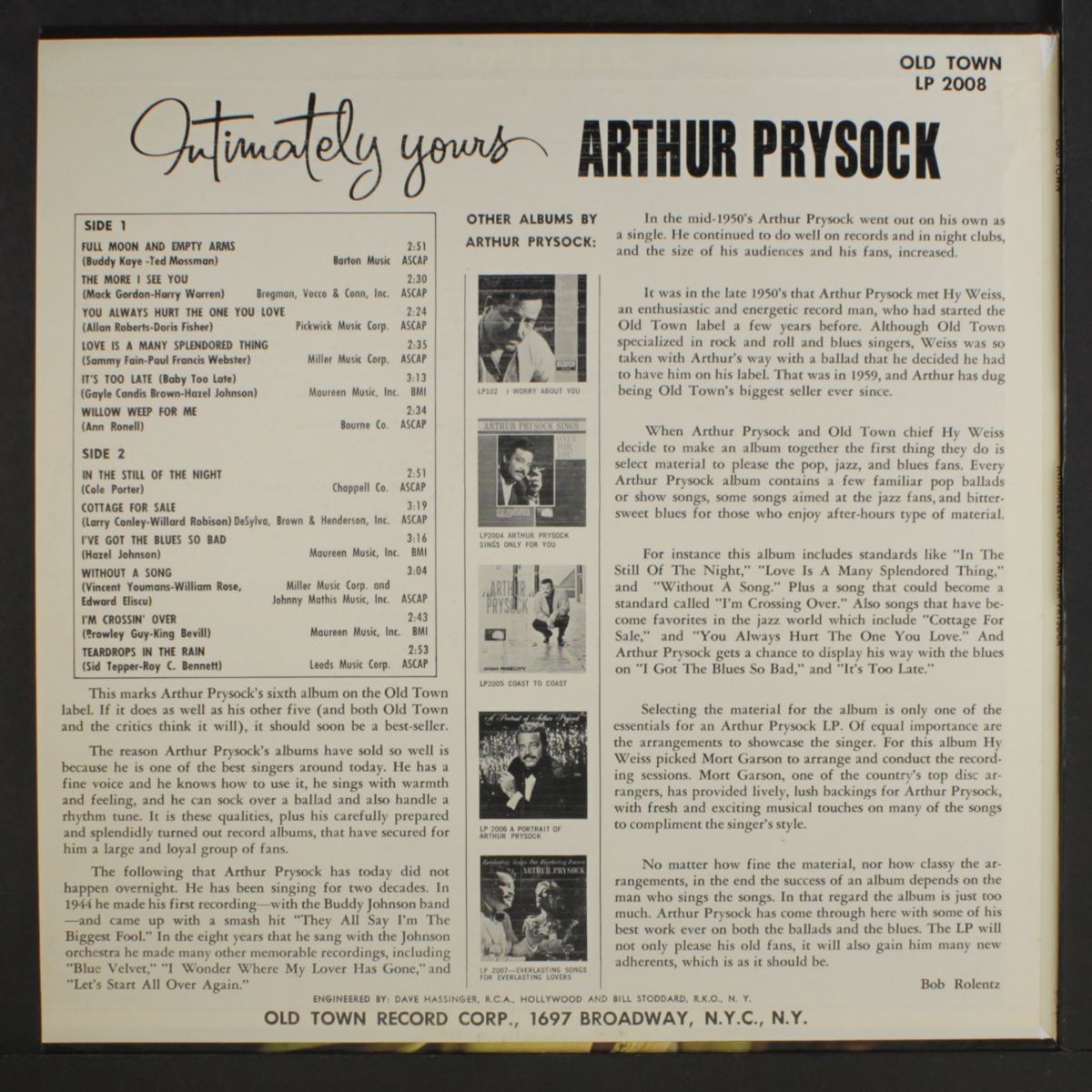 intimately yours by ARTHUR PRYSOCK