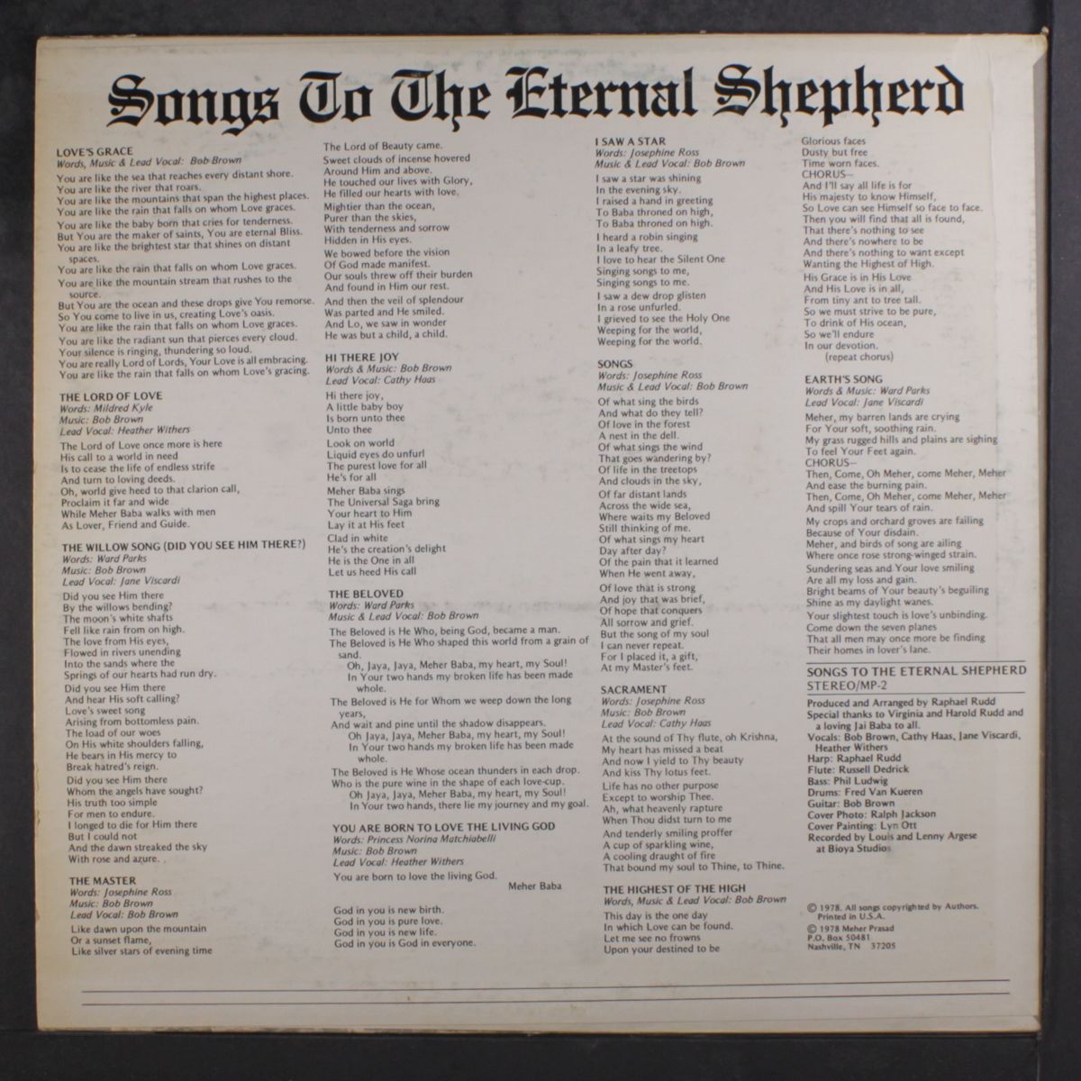 songs to the eternal shepherd by BOB BROWN