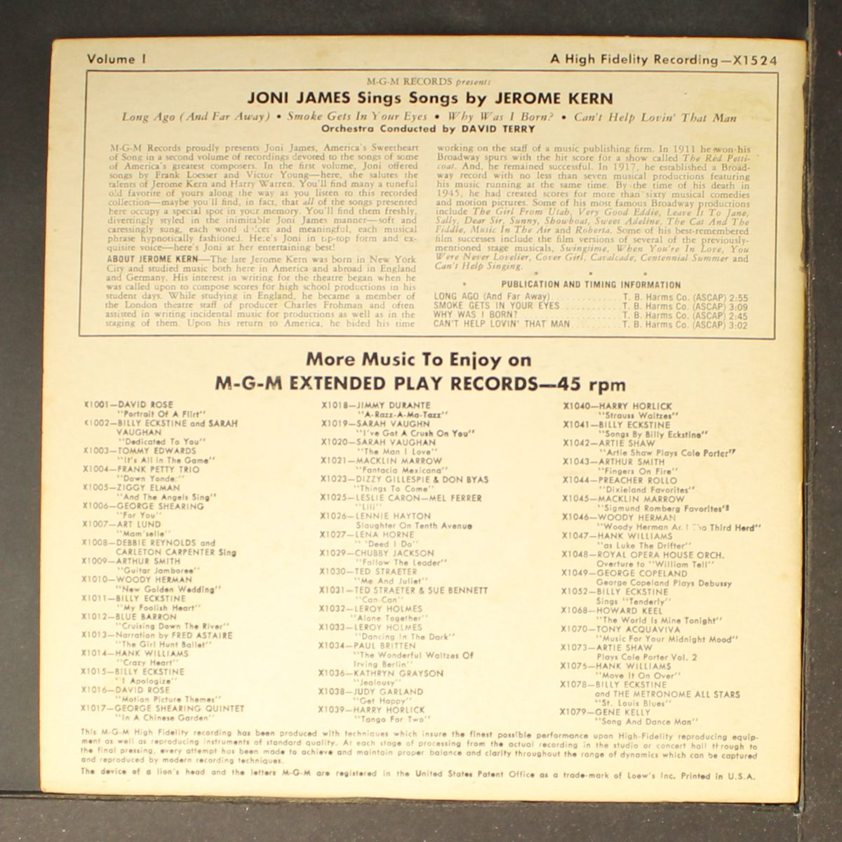 sings songs by jerome kern by JONI JAMES