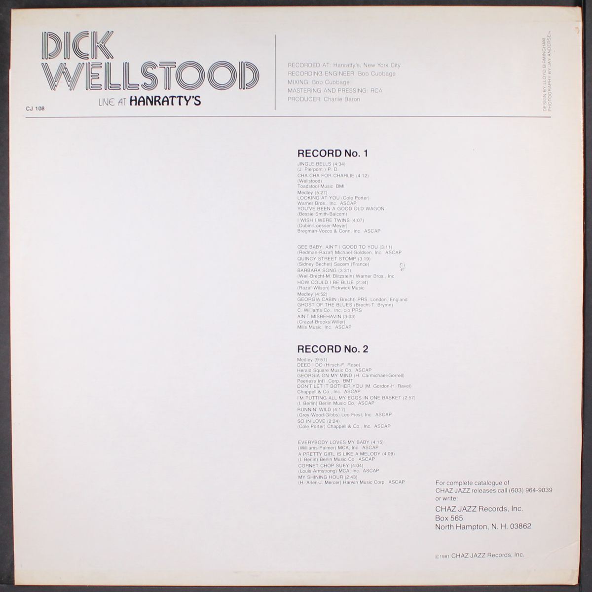 live at hanratty's by DICK WELLSTOOD