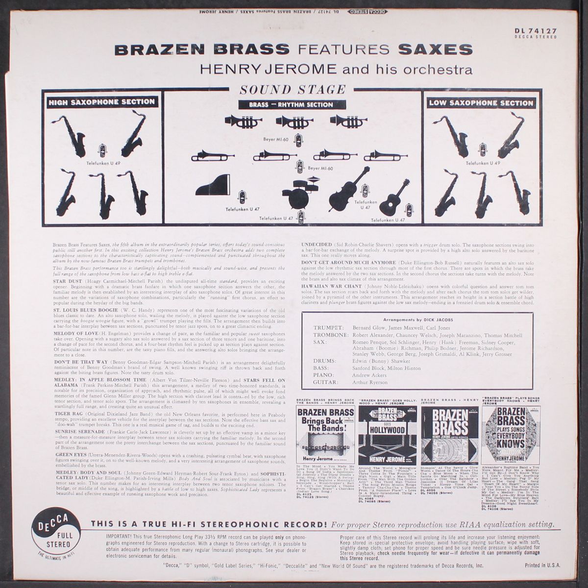 brazen brass features saxes by HENRY JEROME