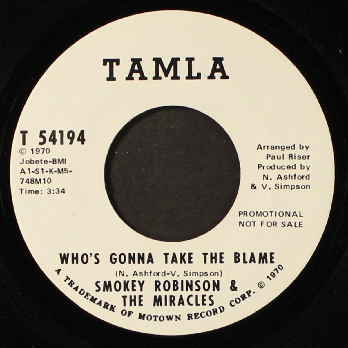 who's gonna take the blame / same by SMOKEY ROBINSON & MIRACLES