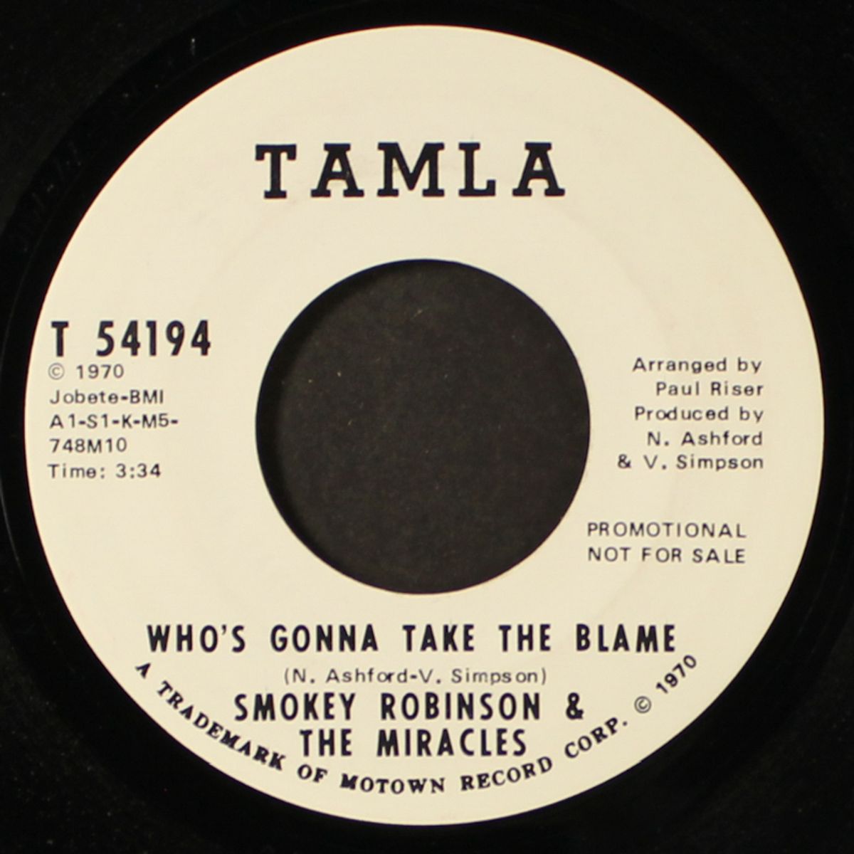 who's gonna take the blame / same by SMOKEY ROBINSON & MIRACLES