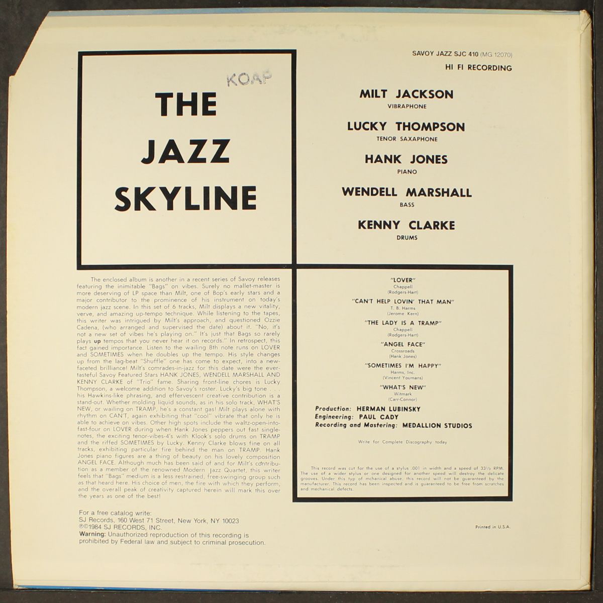 the jazz skyline by MILT JACKSON