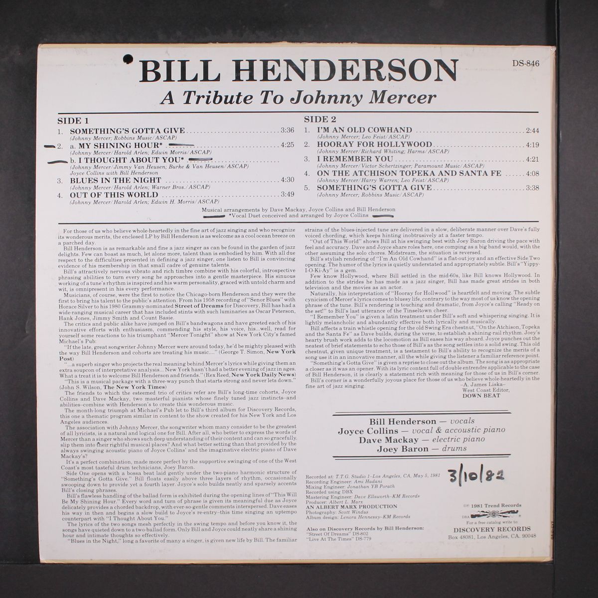 a tribute to johnny mercer by BILL HENDERSON