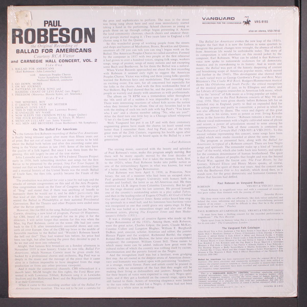 ballad for americans carnegie hall concert vol. 2 by PAUL ROBESON